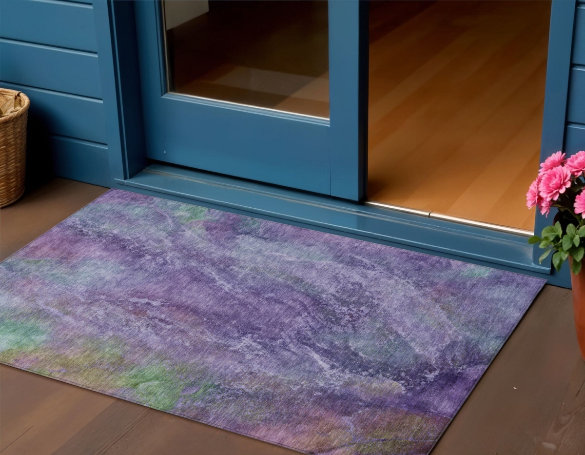 658645 3 x 5 ft. Purple & Green Abstract Washable Transitional Indoor & Outdoor Rectangle Area Rug