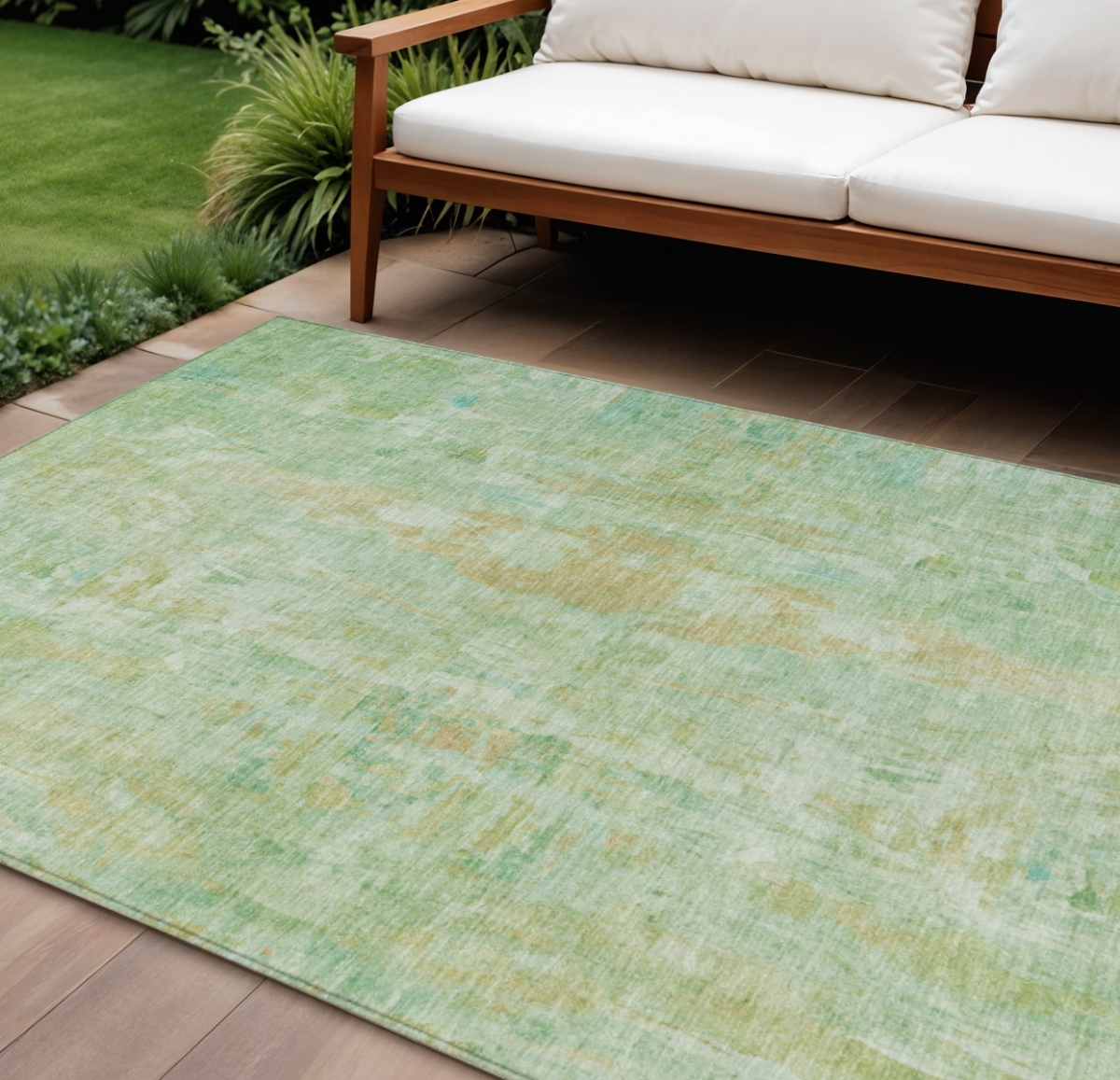 658709 9 x 12 ft. Fern Green & Copper Abstract Washable Transitional Indoor & Outdoor Rectangle Area Rug