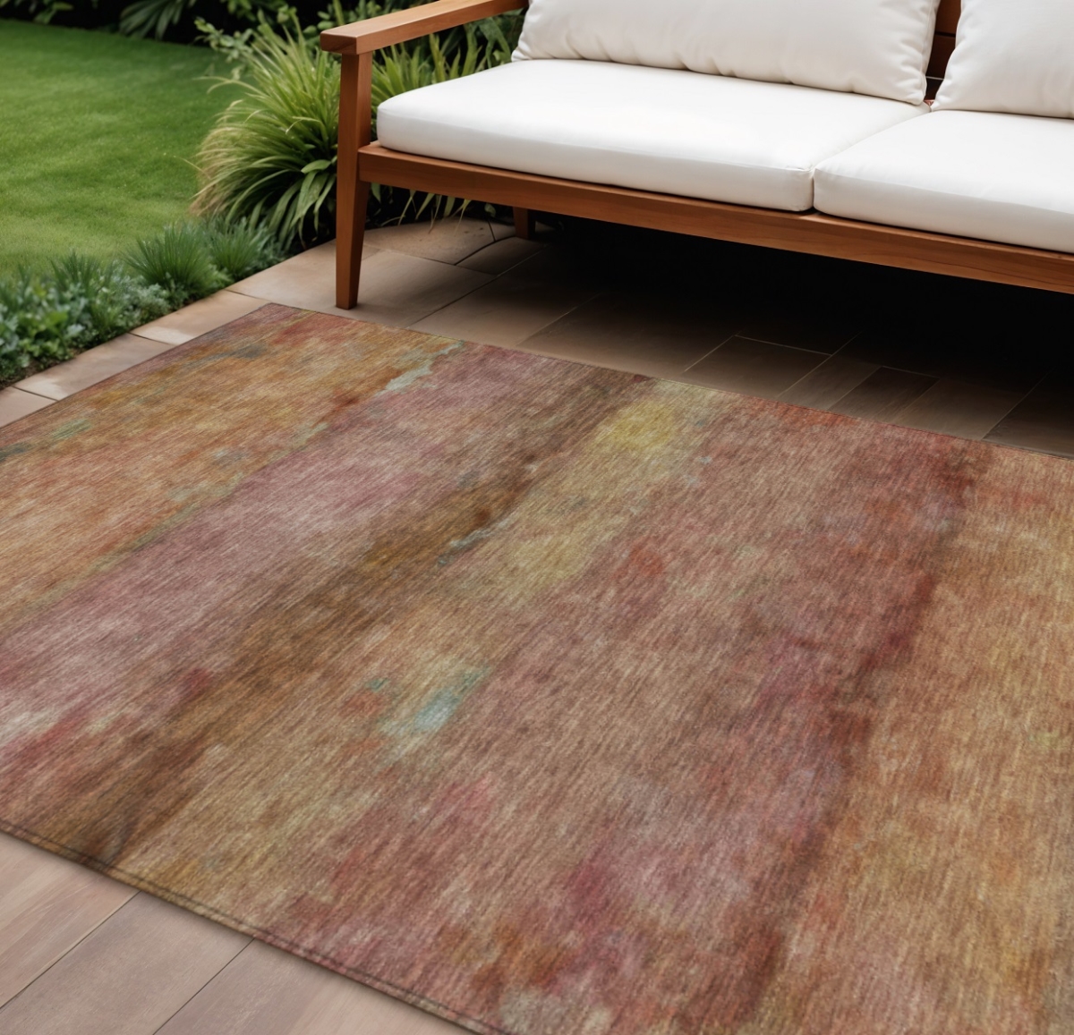 658806 10 x 14 ft. Terra Cotta & Gold Abstract Washable Transitional Indoor & Outdoor Rectangle Area Rug