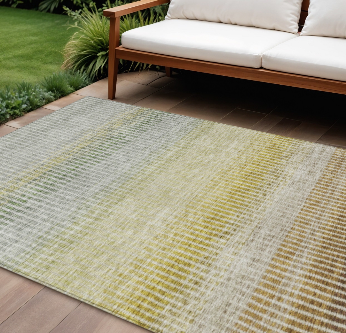 658854 10 x 14 ft. Brown Gold & Beige Striped Washable Transitional Indoor & Outdoor Rectangle Area Rug