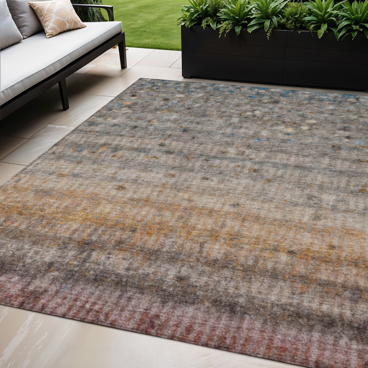 658964 5 x 8 ft. Gray & Copper Striped Washable Transitional Indoor & Outdoor Rectangle Area Rug