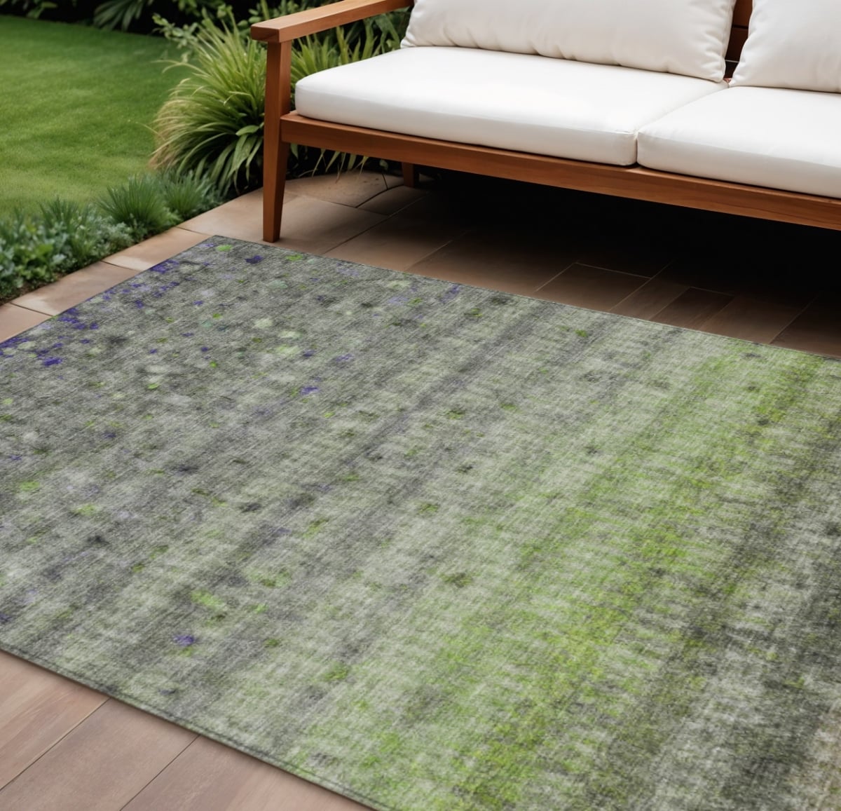 658972 8 x 10 ft. Green & Gray Striped Washable Transitional Indoor & Outdoor Rectangle Area Rug