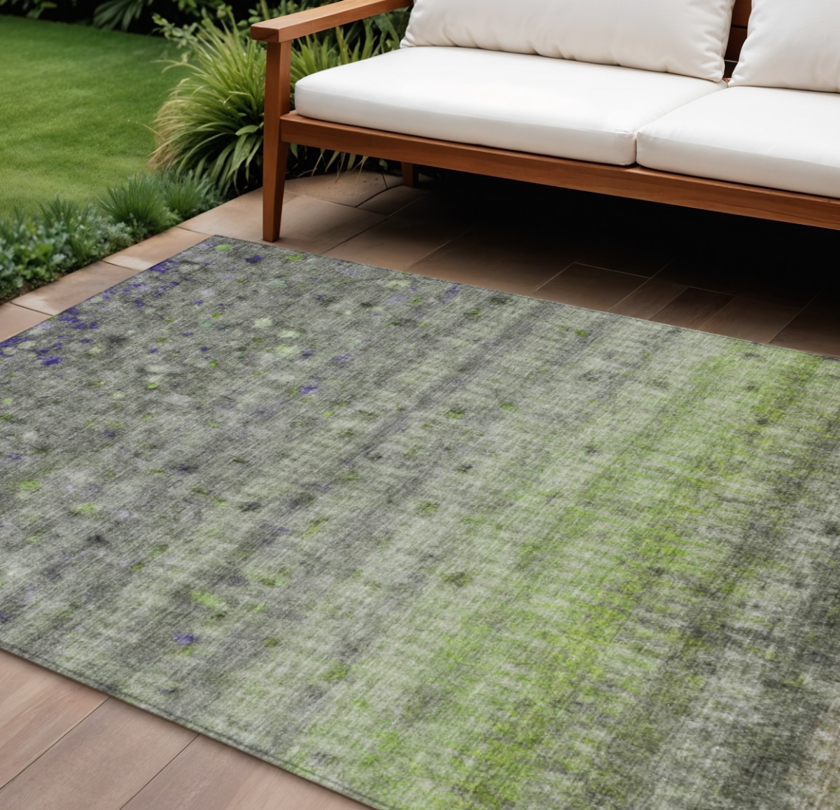 658973 9 x 12 ft. Green & Gray Striped Washable Transitional Indoor & Outdoor Rectangle Area Rug