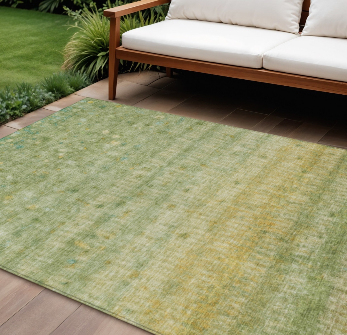 658980 10 x 14 ft. Sage & Gold Striped Washable Transitional Indoor & Outdoor Rectangle Area Rug