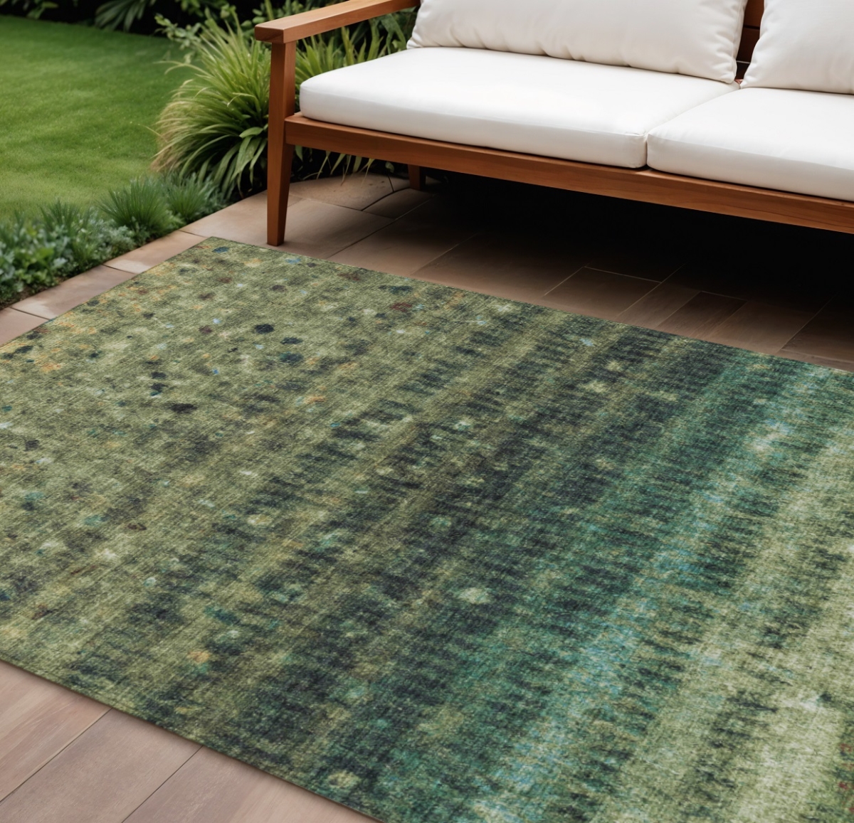 659010 10 x 14 ft. Fern Green & Gray Striped Washable Transitional Indoor & Outdoor Rectangle Area Rug