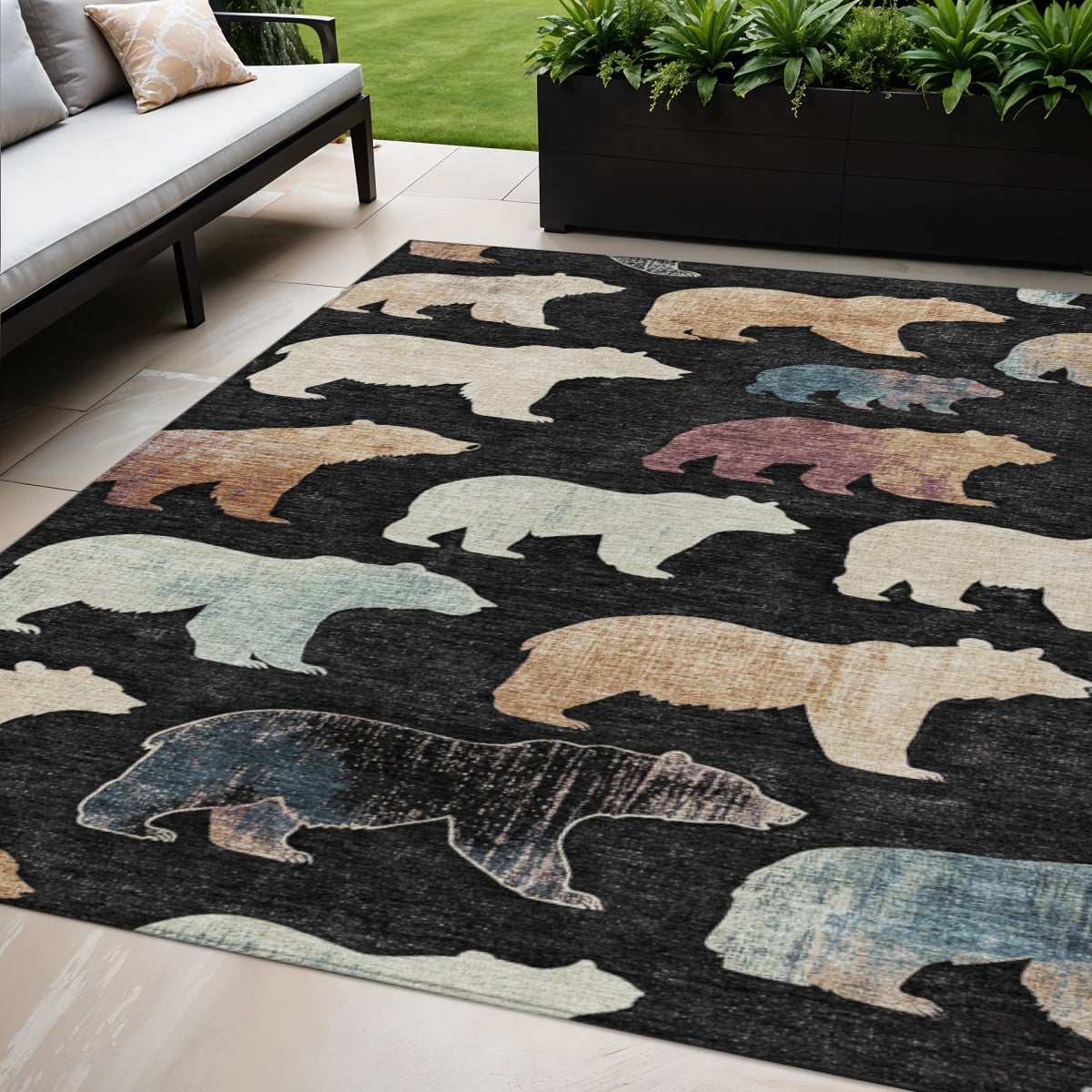660338 5 x 8 ft. Black, Ivory & Brown Animal Print Washable Transitional Indoor & Outdoor Rectangle Area Rug