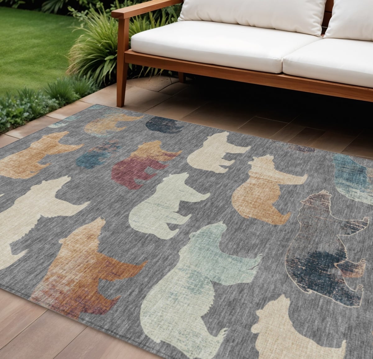 660359 9 x 12 ft. Gray, Ivory & Beige Animal Print Washable Transitional Indoor & Outdoor Rectangle Area Rug