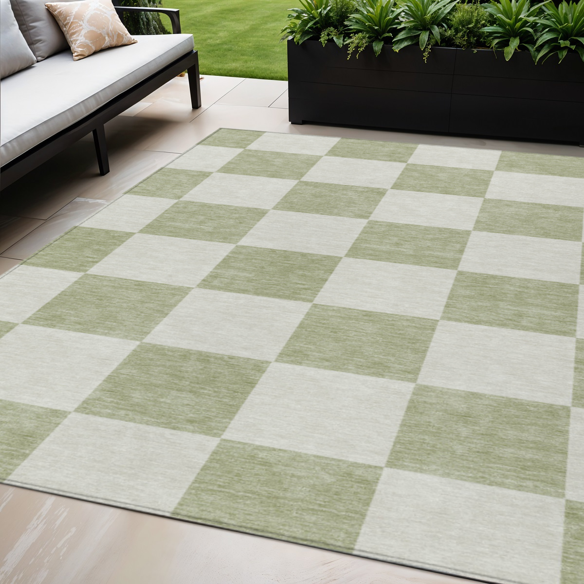 660656 5 x 8 ft. Artichoke Green & Ivory Geometric Washable Transitional Indoor & Outdoor Rectangle Area Rug