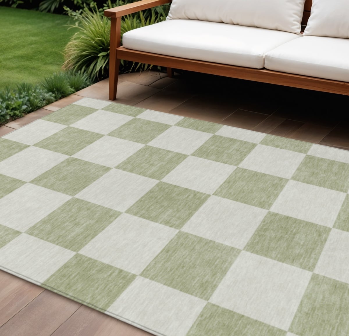 660659 9 x 12 ft. Artichoke Green & Ivory Geometric Washable Transitional Indoor & Outdoor Rectangle Area Rug