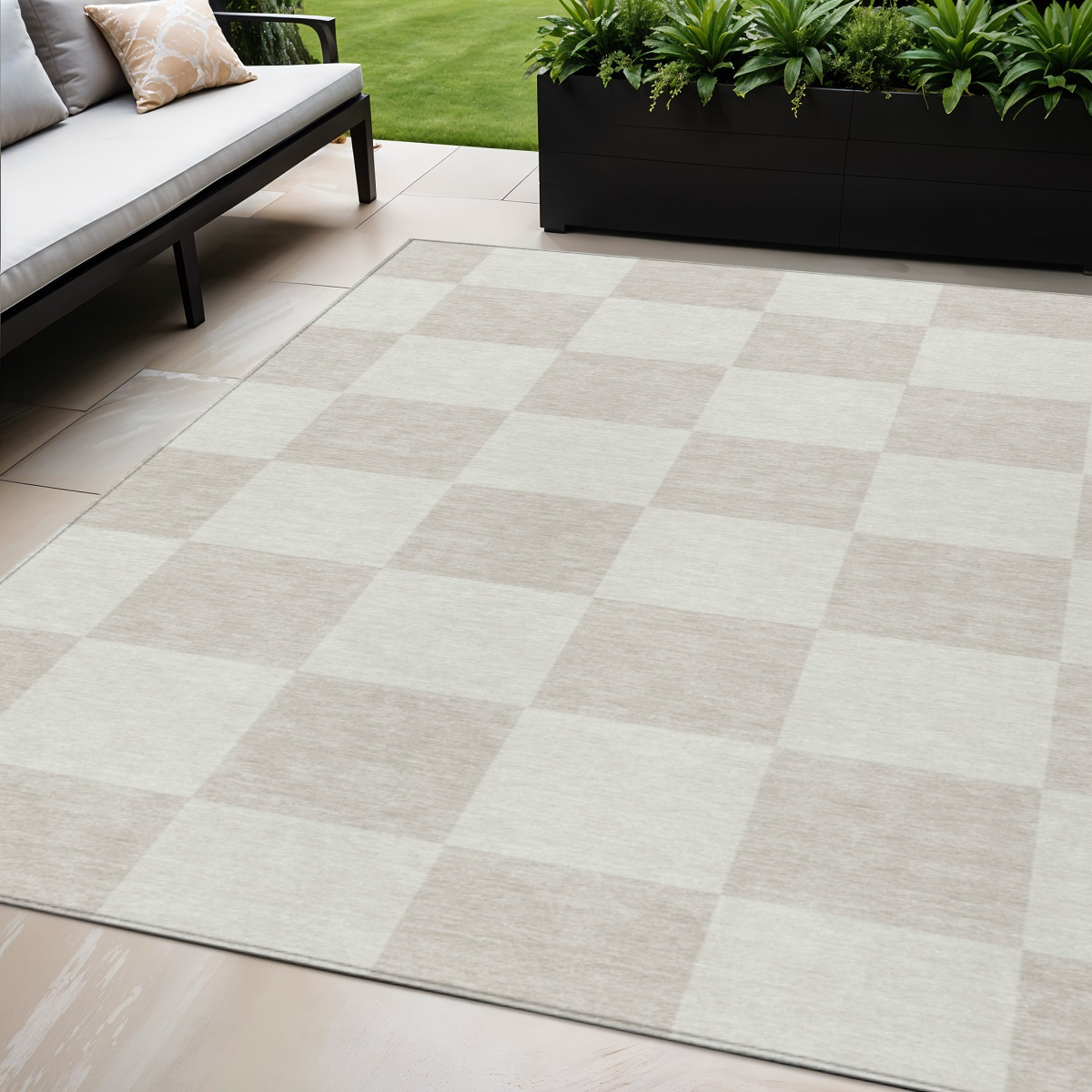 660698 5 x 8 ft. Ivory & Beige Geometric Washable Transitional Indoor & Outdoor Rectangle Area Rug