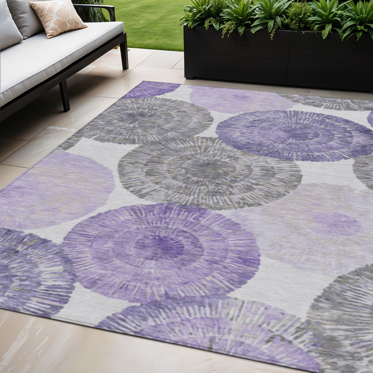 661010 5 x 8 ft. Plum, Ivory & Khaki Abstract Washable Transitional Indoor & Outdoor Rectangle Area Rug