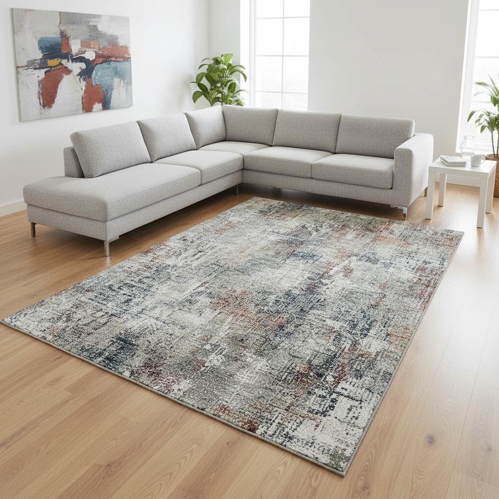657779 10 x 14 ft. Taupe Copper & Beige Abstract Washable Machine Made Rectangle Area Rug with UV Protection
