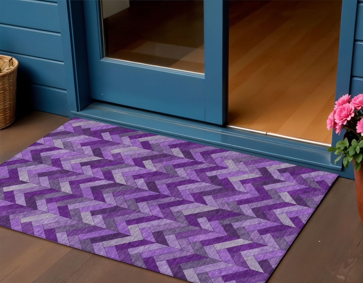 658183 3 x 5 ft. Purple & Ivory Geometric Washable Transitional Indoor & Outdoor Rectangle Area Rug