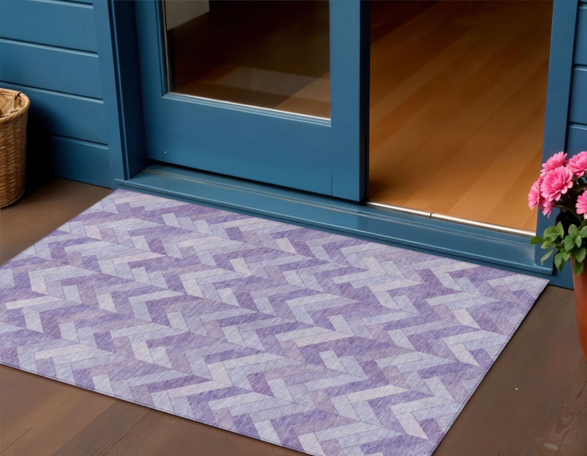 658207 3 x 5 ft. Plum & Ivory Geometric Washable Transitional Indoor & Outdoor Rectangle Area Rug