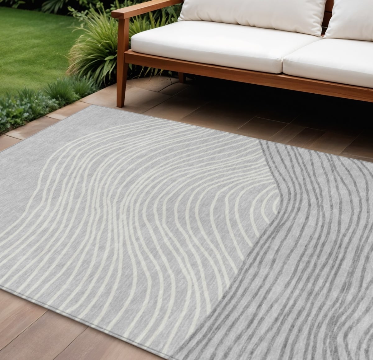 660958 8 x 10 ft. Gray & Ivory Striped Washable Transitional Indoor & Outdoor Rectangle Area Rug