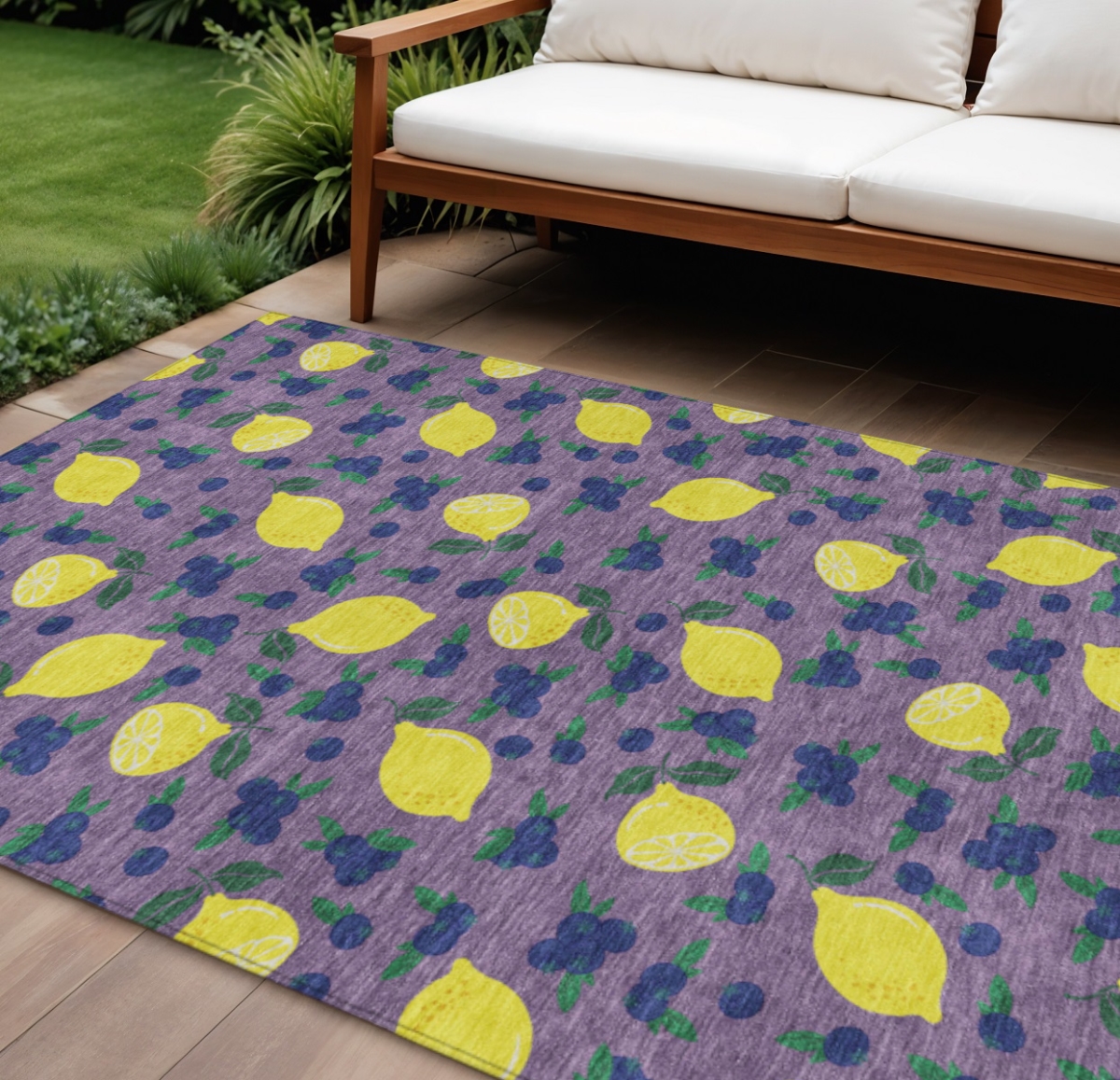 661144 8 x 10 ft. Lavender Yellow & Blue Lemons Washable Transitional Indoor & Outdoor Rectangle Area Rug