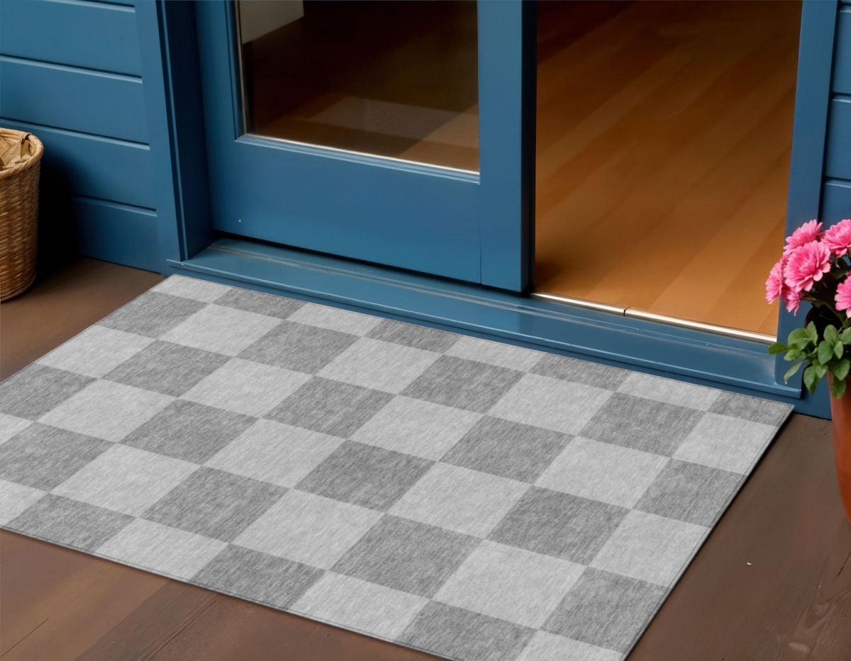 660691 3 x 5 ft. Gray & Pewter Geometric Washable Transitional Indoor & Outdoor Rectangle Area Rug