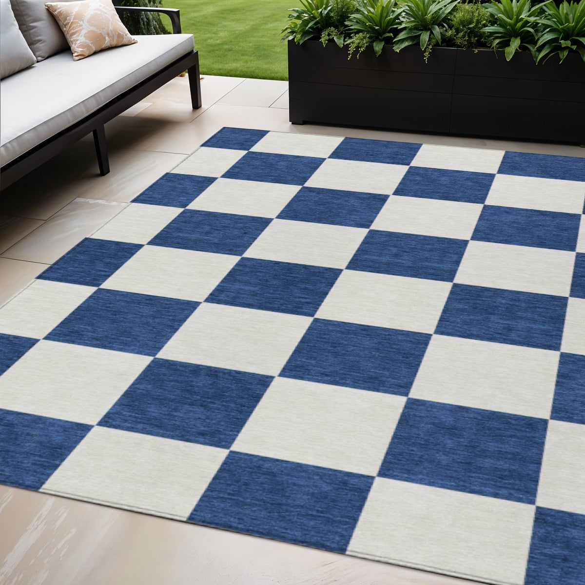 660722 5 x 8 ft. Navy Blue & Ivory Geometric Washable Transitional Indoor & Outdoor Rectangle Area Rug
