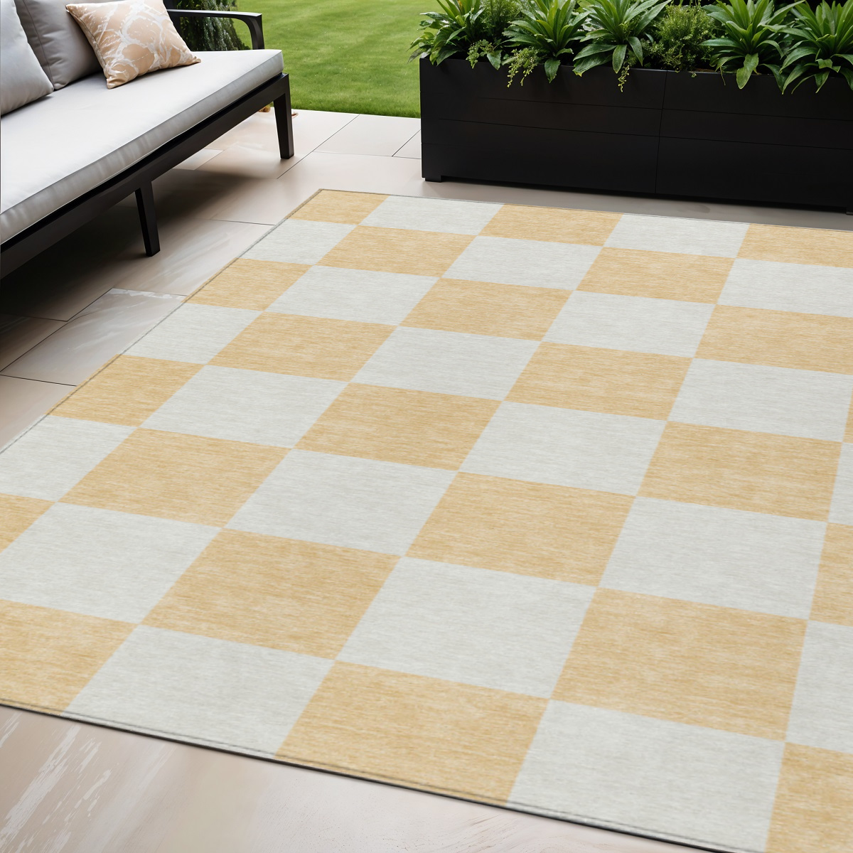 660734 5 x 8 ft. Peach & Beige Geometric Washable Transitional Indoor & Outdoor Rectangle Area Rug