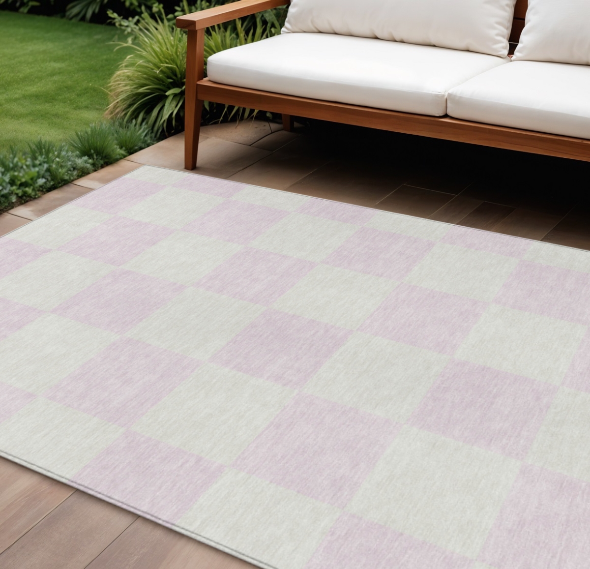 660744 10 x 14 ft. Pink & Ivory Geometric Washable Transitional Indoor & Outdoor Rectangle Area Rug