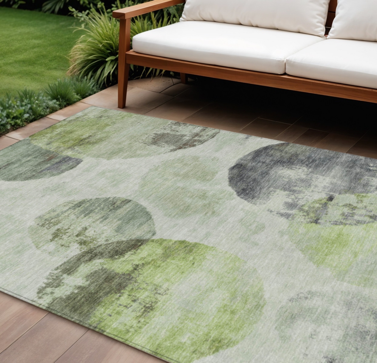 660780 10 x 14 ft. Artichoke Green & Ivory Abstract Washable Contemporary Indoor & Outdoor Rectangle Area Rug