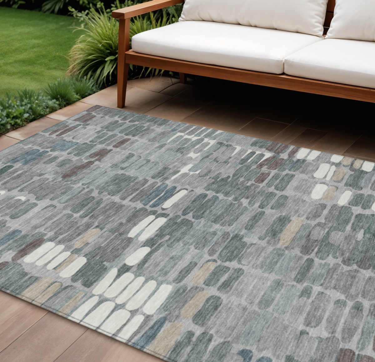 660912 10 x 14 ft. Gray, Ivory & Pewter Abstract Washable Transitional Indoor & Outdoor Rectangle Area Rug
