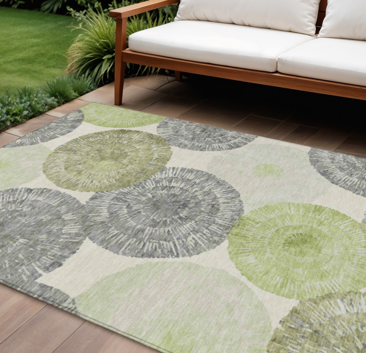 660990 10 x 14 ft. Artichoke Green, Ivory & Gray Abstract Washable Transitional Indoor & Outdoor Rectangle Area Rug