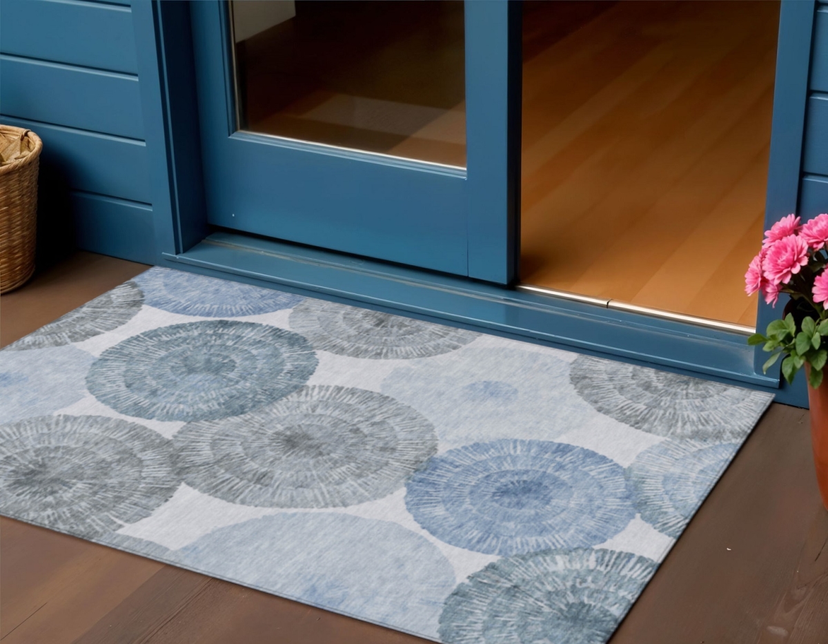 660997 3 x 5 ft. Denim Blue, Ivory & Gray Abstract Washable Transitional Indoor & Outdoor Rectangle Area Rug
