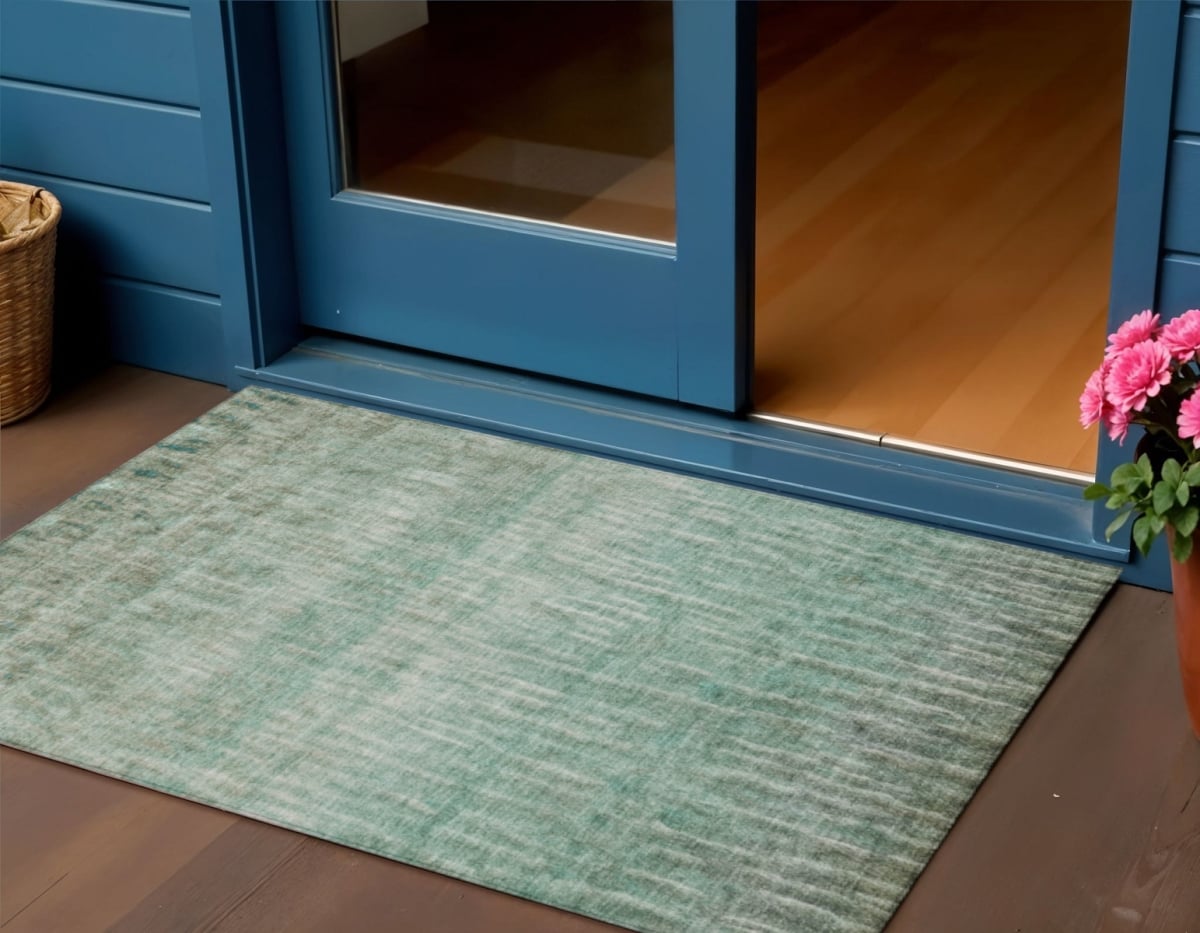 659047 3 x 5 ft. Teal, Blue & Beige Abstract Washable Transitional Indoor & Outdoor Rectangle Area Rug