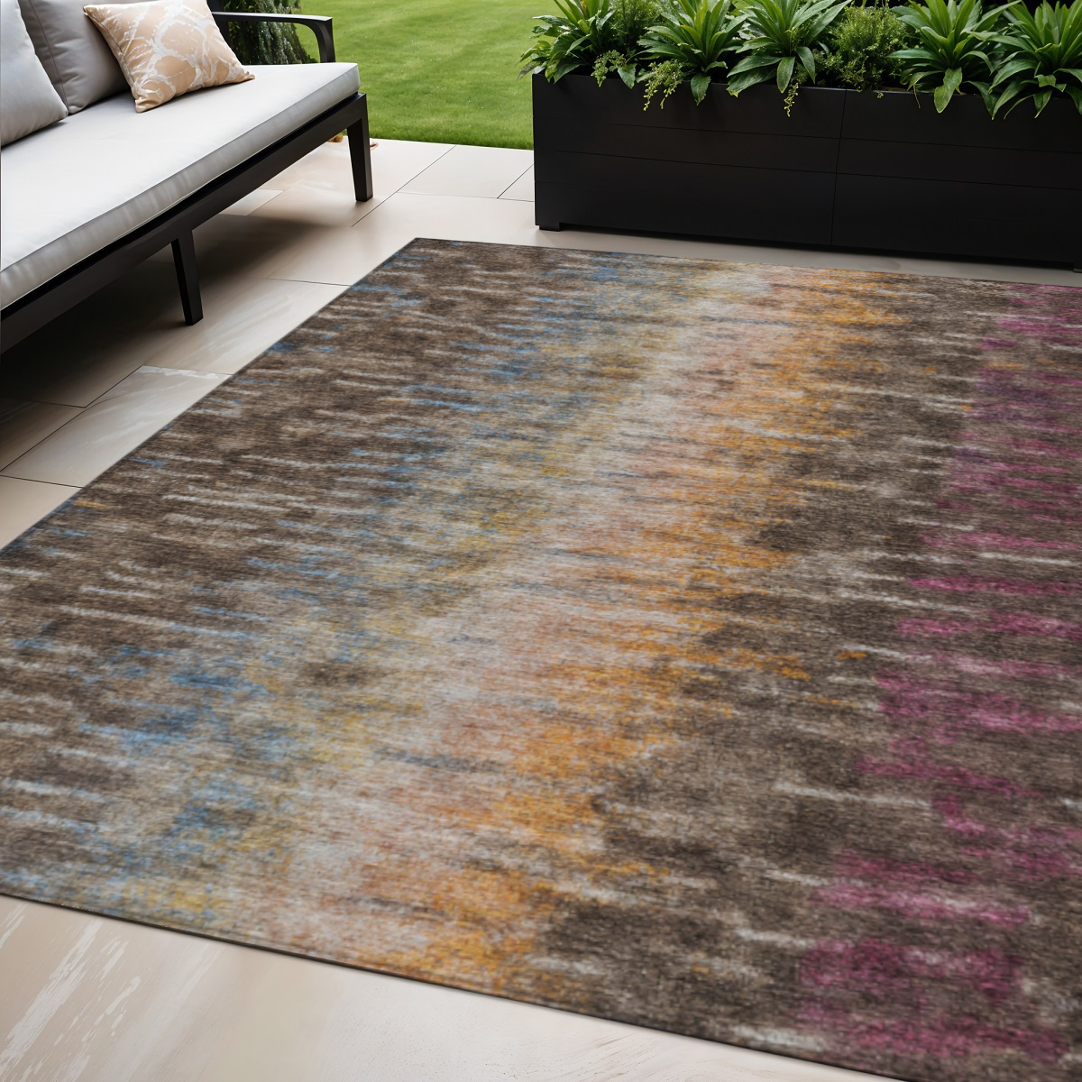 659085 5 x 8 ft. Chocolate Orange & Purple Abstract Washable Transitional Indoor & Outdoor Rectangle Area Rug