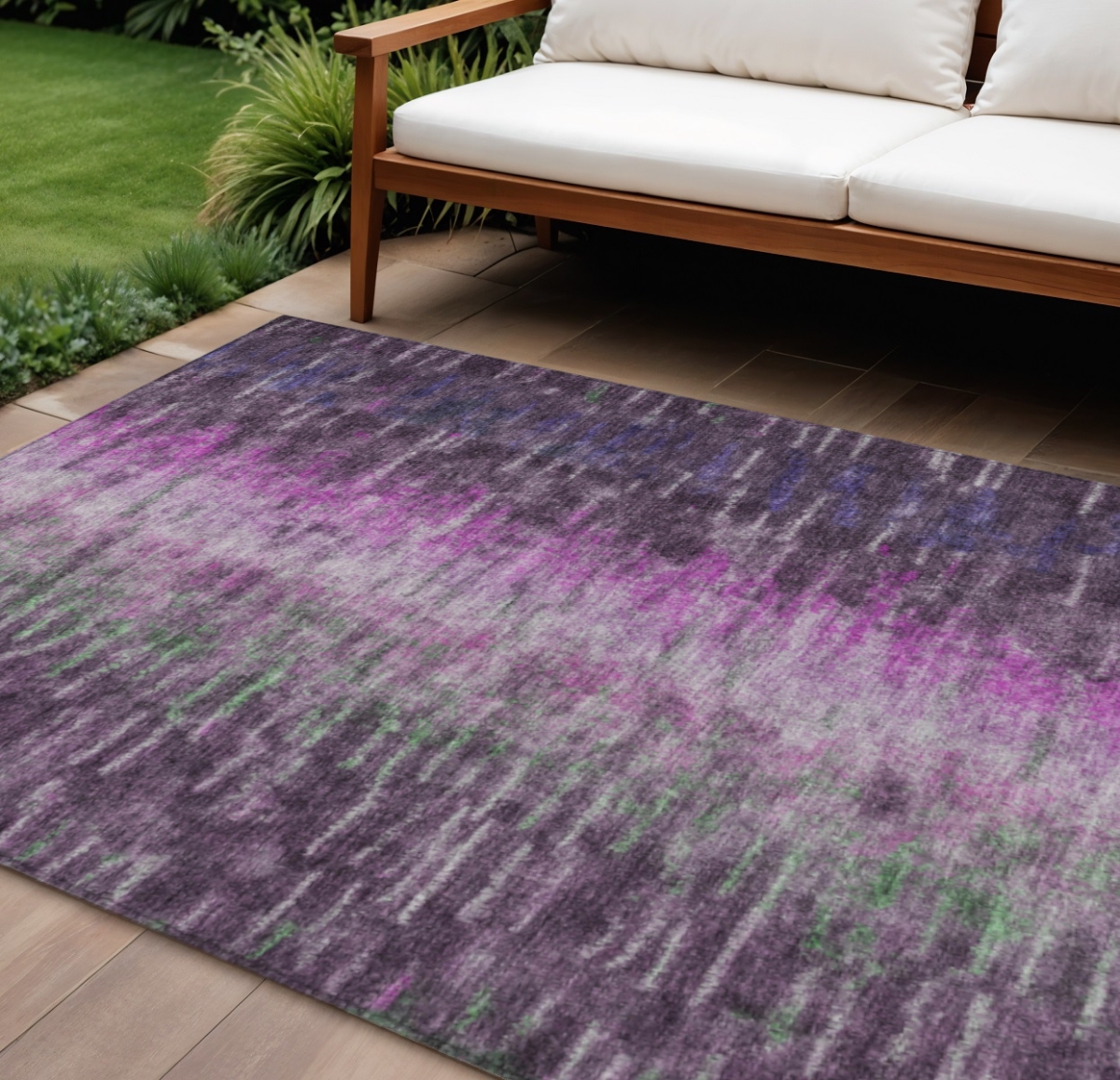 659094 9 x 12 ft. Eggplant Green & Blue Abstract Washable Transitional Indoor & Outdoor Rectangle Area Rug