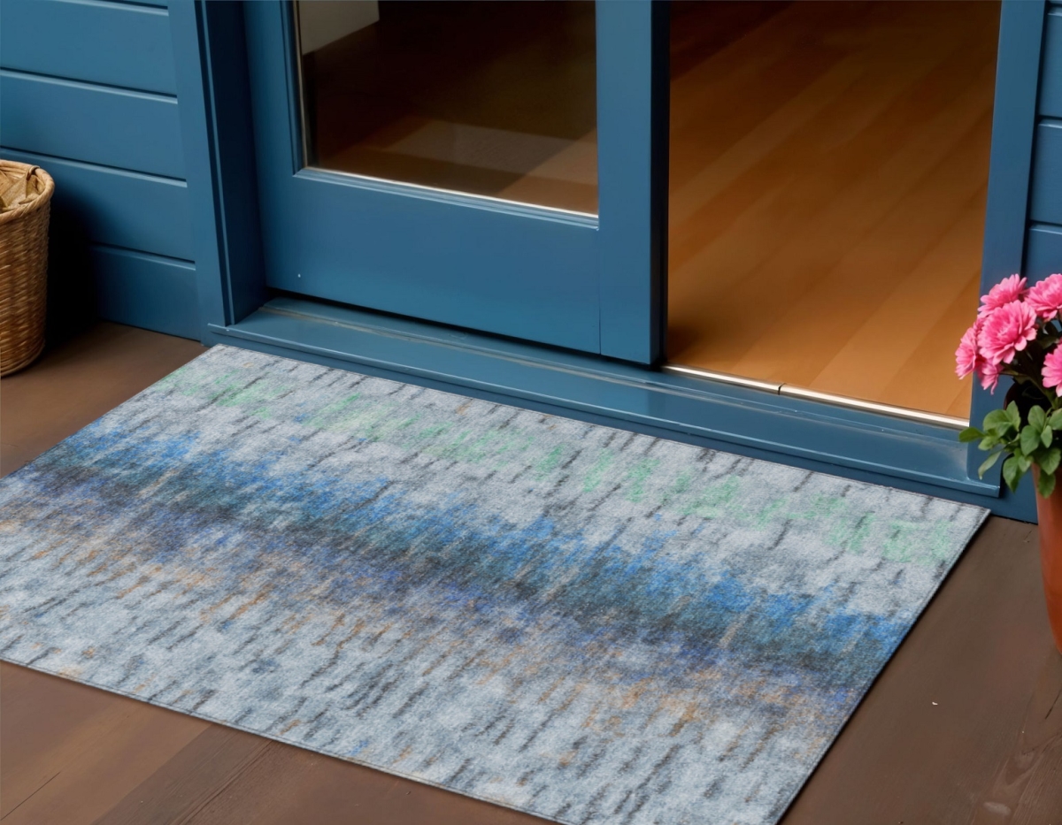 659126 3 x 5 ft. Blue & Ivory Abstract Washable Transitional Indoor & Outdoor Rectangle Area Rug