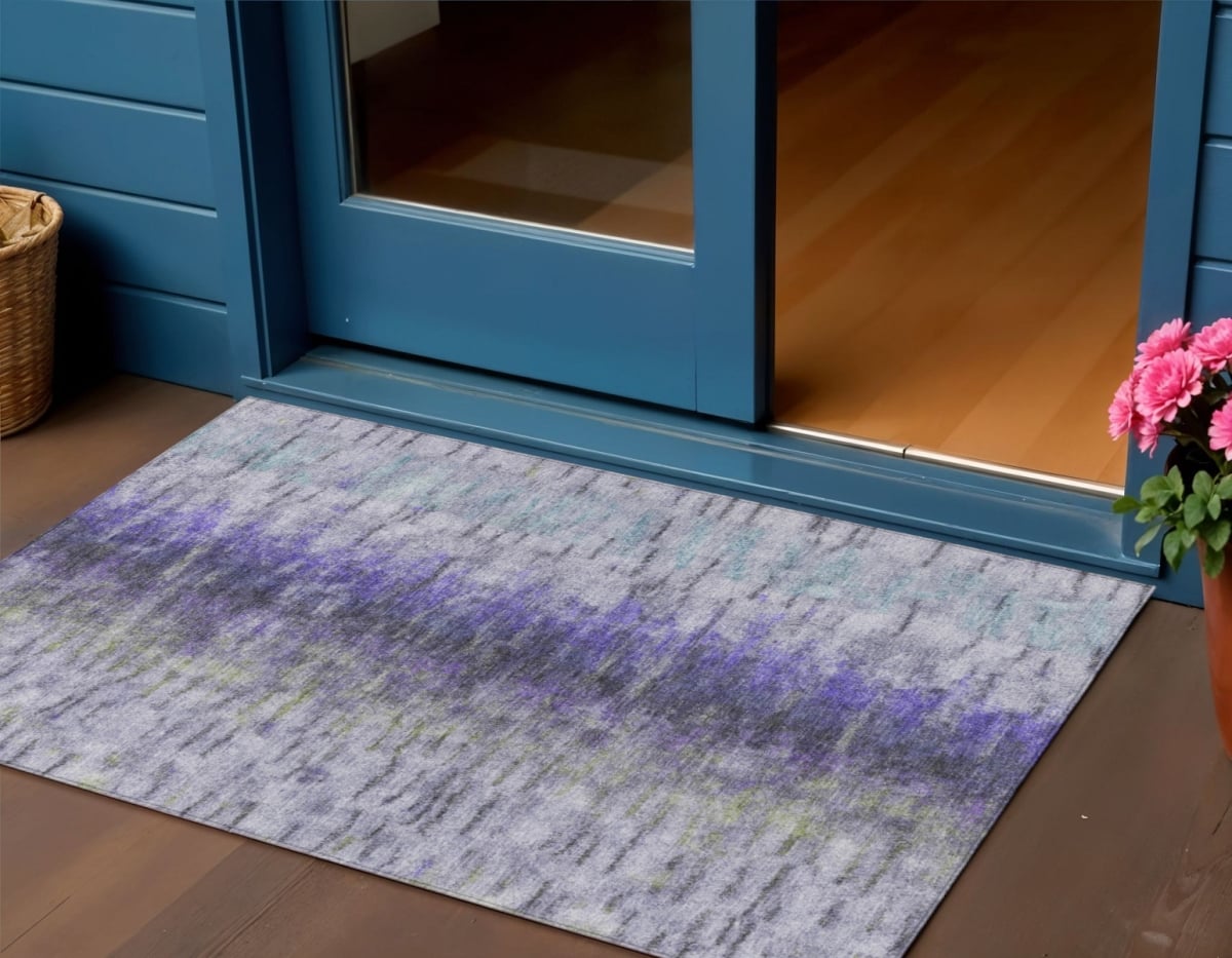 659144 3 x 5 ft. Purple Ivory & Gray Abstract Washable Transitional Indoor & Outdoor Rectangle Area Rug