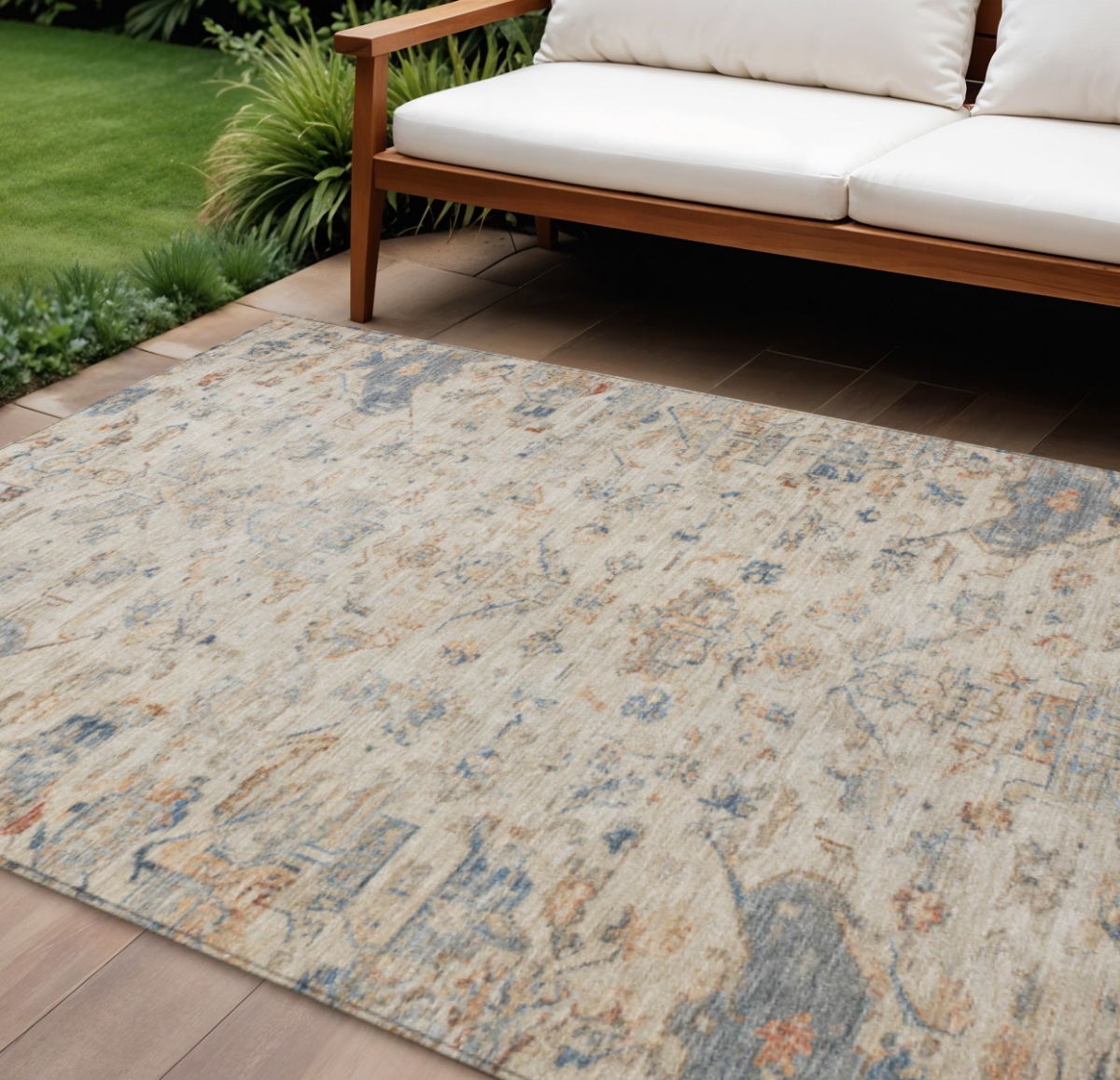 659238 9 x 12 ft. Beige & Gray Medallion Washable Traditional Indoor & Outdoor Rectangle Area Rug