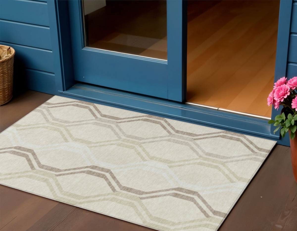 659426 3 x 5 ft. Beige & Brown Geometric Washable Transitional Indoor & Outdoor Rectangle Area Rug