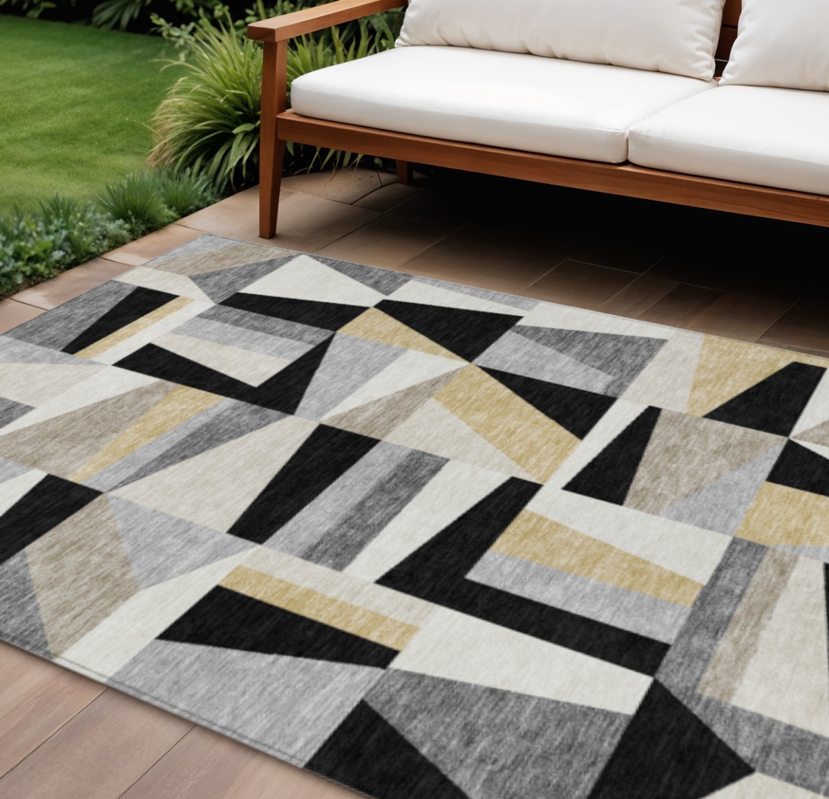 659517 8 x 10 ft. Black Wheat & Ivory Geometric Washable Transitional Indoor & Outdoor Rectangle Area Rug