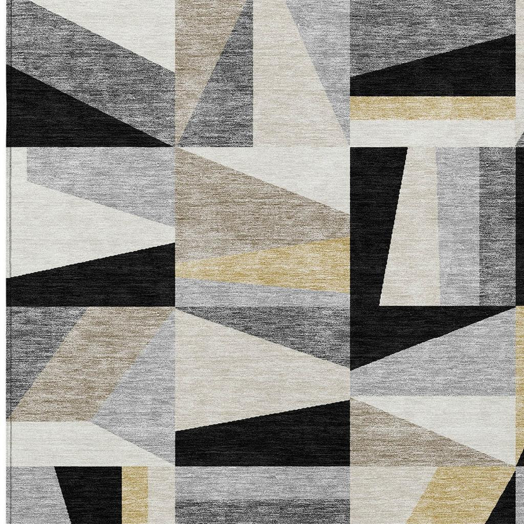 659518 9 x 12 ft. Black Wheat & Ivory Geometric Washable Transitional Indoor & Outdoor Rectangle Area Rug