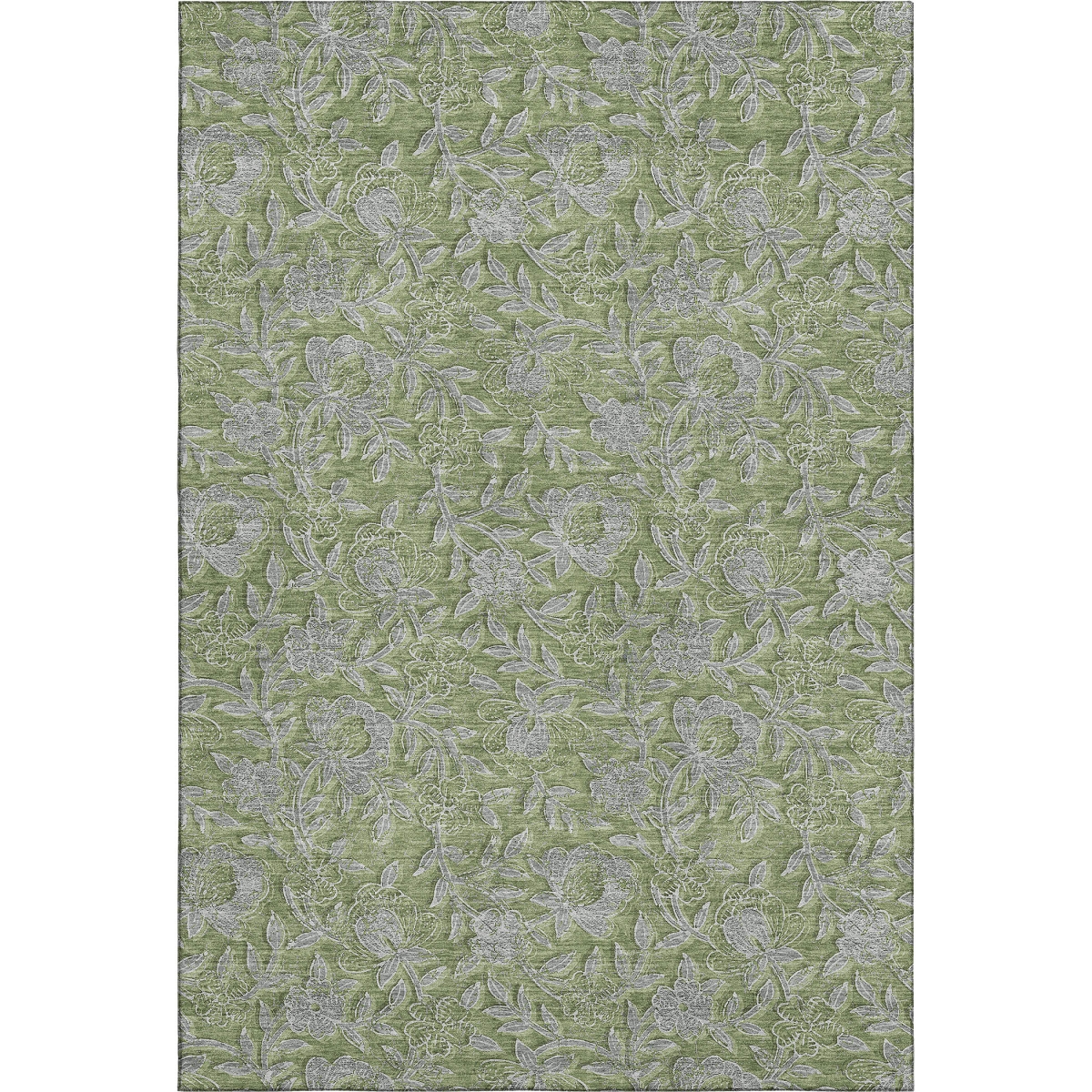 664634 8 x 10 ft. Olive Green & Gray Floral Transitional Washable Machine Made Rectangle Area Rug with UV Protection