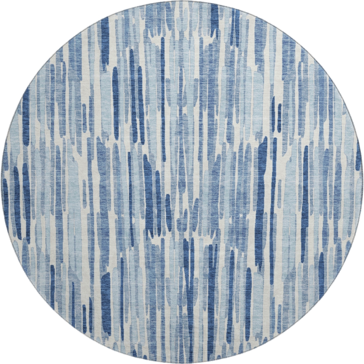662286 8 ft. Blue & Ivory Abstract Transitional Washable Round Area Rug with UV Protection