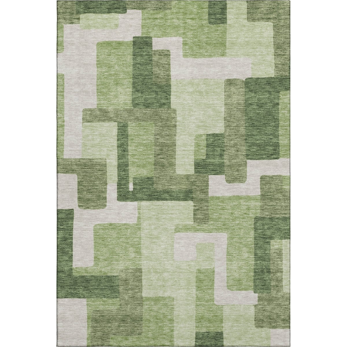 662441 10 x 14 ft. Green & Ivory Abstract Geometric Transitional Washable Machine Made Rectangle Area Rug with UV Protection