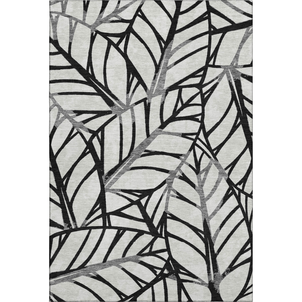 662482 9 x 12 ft. Black & Beige Floral Transitional Washable Machine Made Rectangle Area Rug with UV Protection