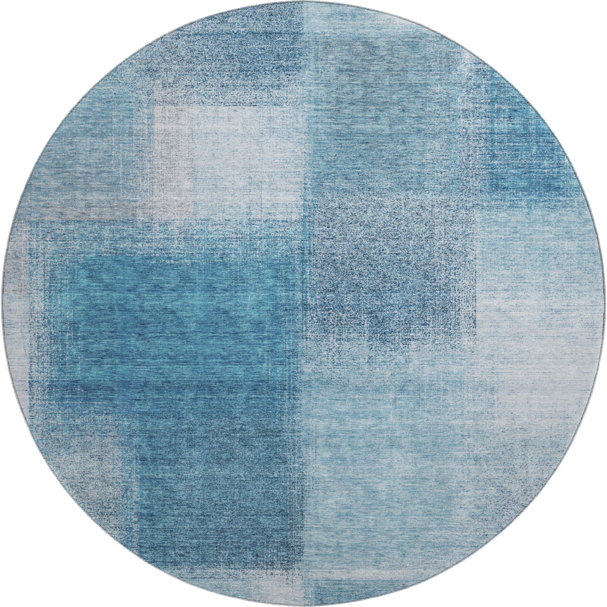 662564 8 ft. Denim Blue & Ivory Abstract Transitional Washable Round Area Rug with UV Protection