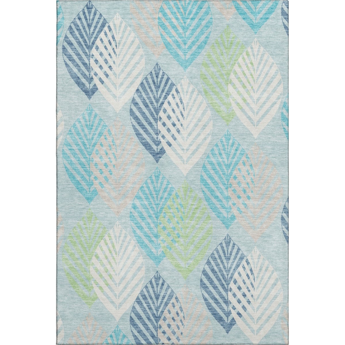 662746 9 x 12 ft. Teal Ivory & Green Floral Washable Machine Made Rectangle Area Rug with UV Protection