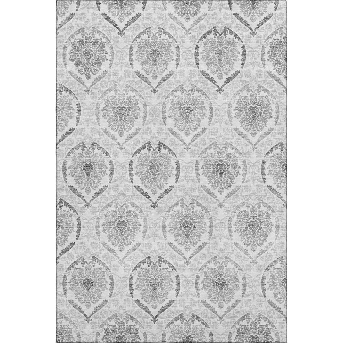 666037 5 x 8 ft. Silver & Gray Medallion Transitional Washable Machine Made Rectangle Area Rug with UV Protection