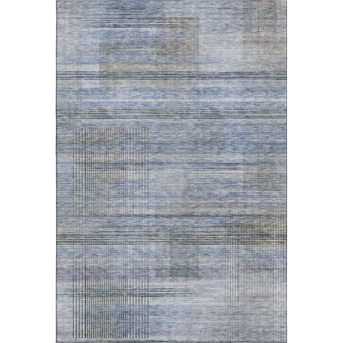 666428 10 x 14 ft. Blue & Gray Striped Transitional Washable Machine Made Rectangle Area Rug with UV Protection
