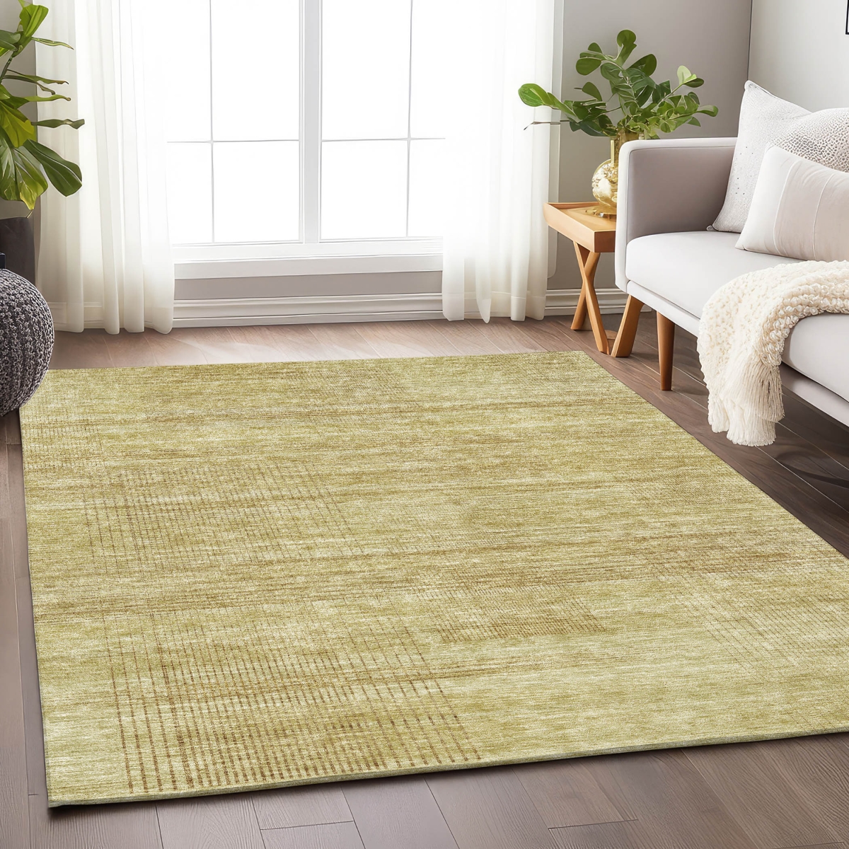 666462 8 x 10 ft. Gold & Beige Striped Transitional Washable Machine Made Rectangle Area Rug with UV Protection