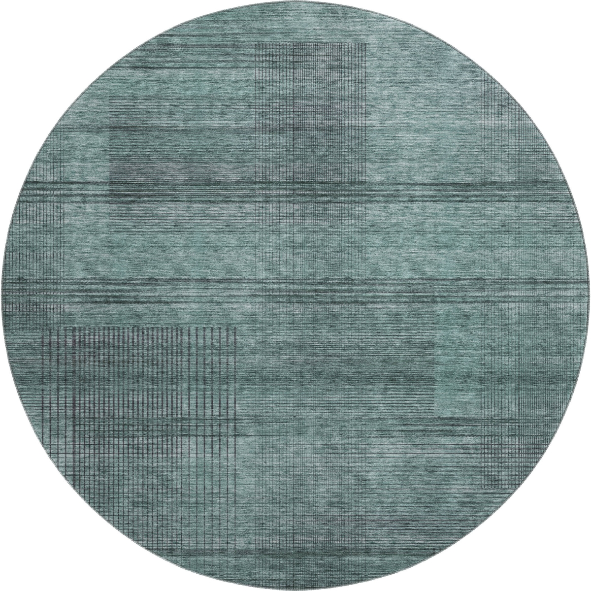 666503 8 ft. Teal & Gray Striped Transitional Washable Round Area Rug with UV Protection