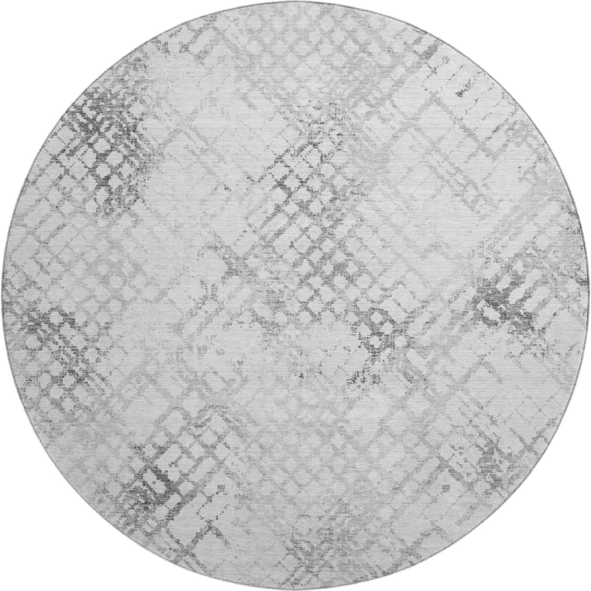 666641 8 ft. Gray & Silver Abstract Geometric Transitional Washable Round Area Rug with UV Protection
