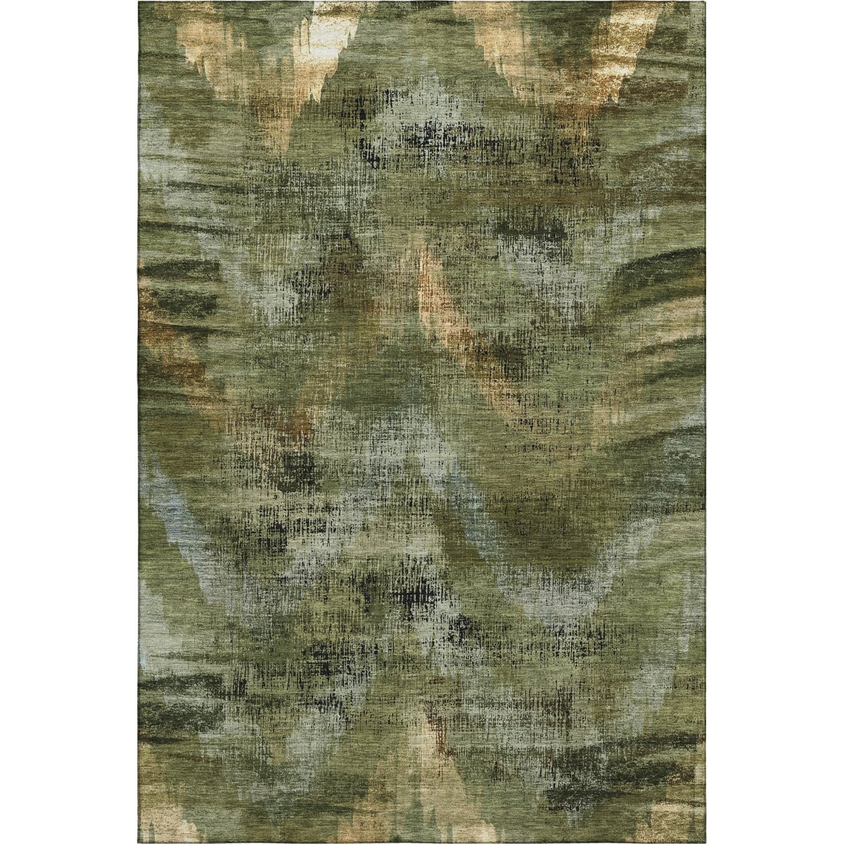 665501 10 x 14 ft. Olive Green, Gold & Charcoal Abstract Washable Machine Made Rectangle Area Rug with UV Protection