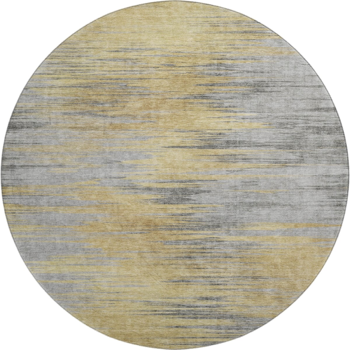 665522 8 ft. Gold & Gray Abstract Transitional Washable Round Area Rug with UV Protection